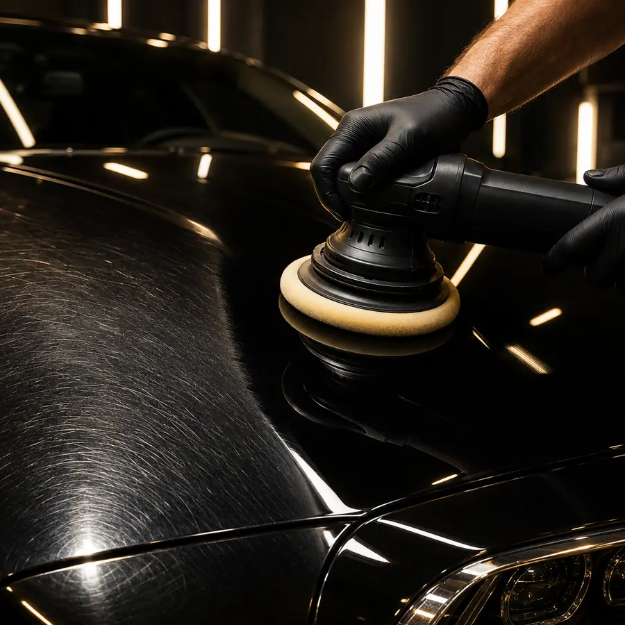 Professional paint correction on a black vehicle in Johannesburg