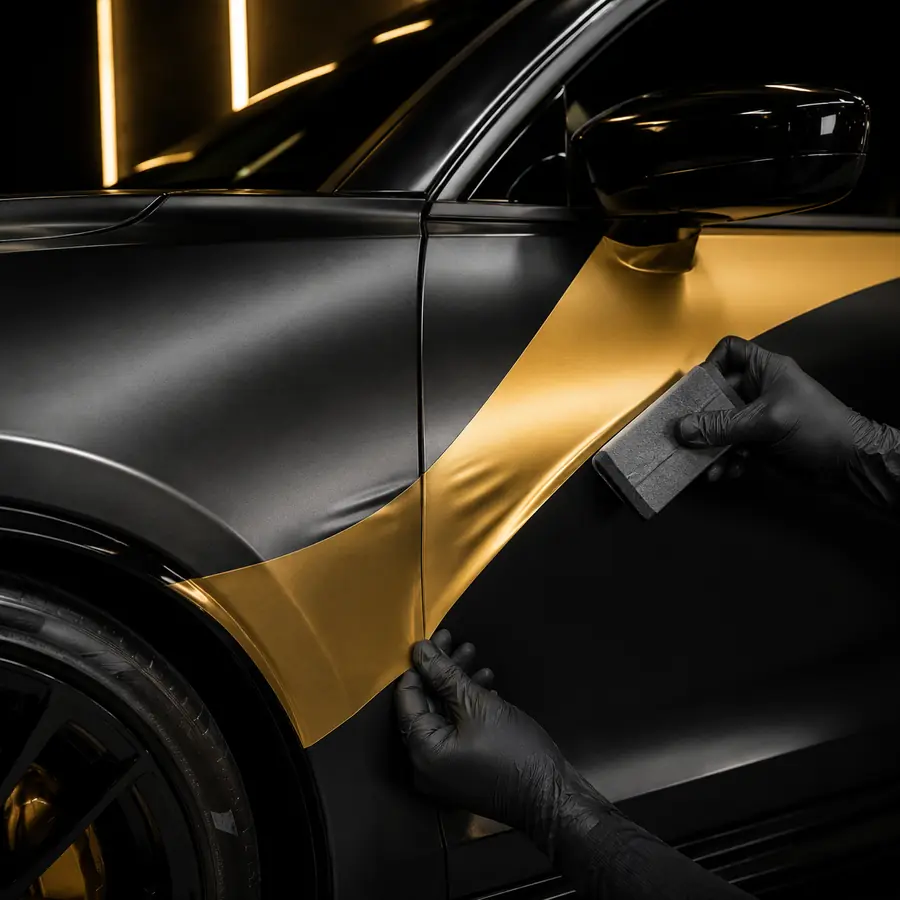 Custom black and gold vinyl wrap installation in Johannesburg